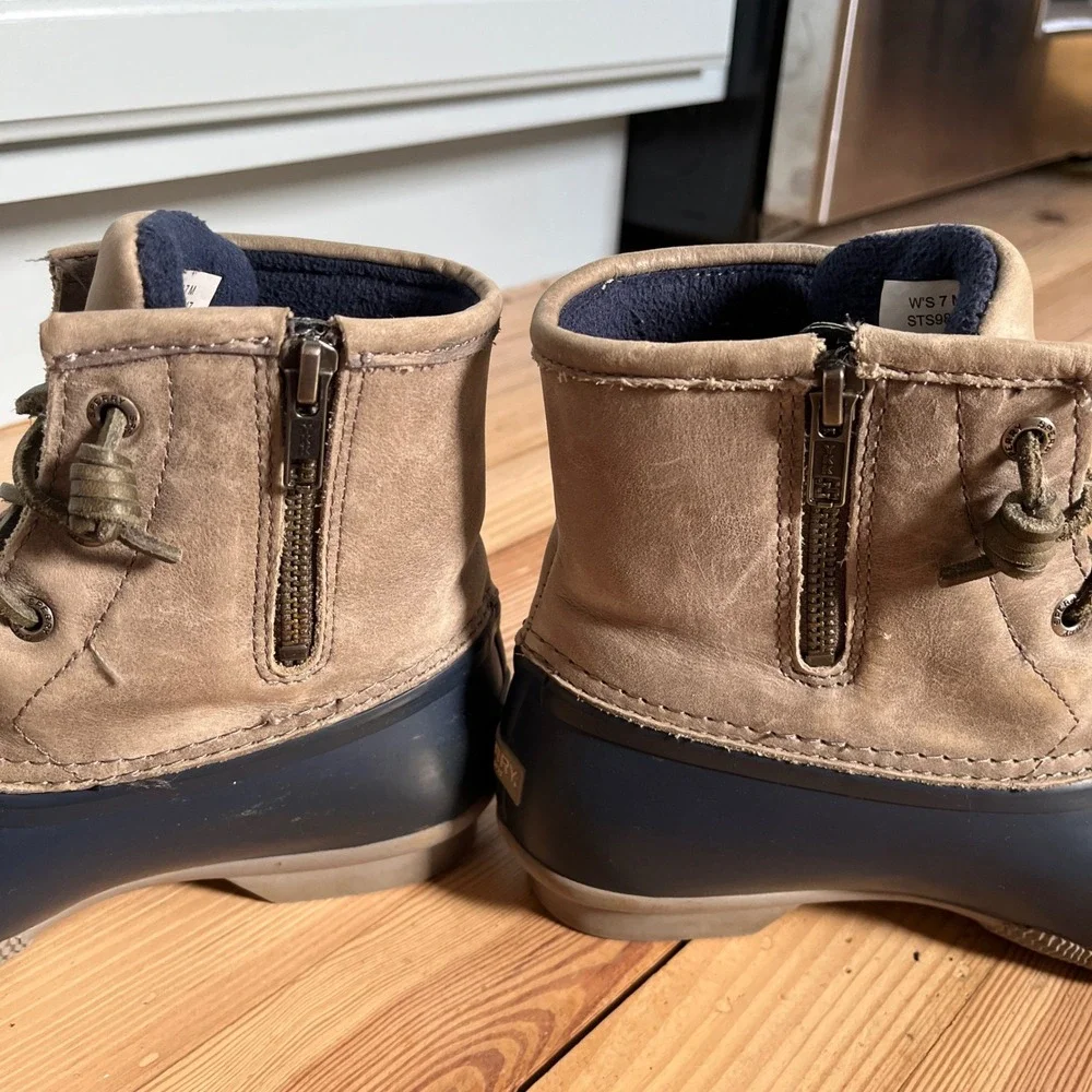 Sperry Womens Duck Boots Navy Rubber Leather Lace Up Waterproof Top‎ Sider Rain